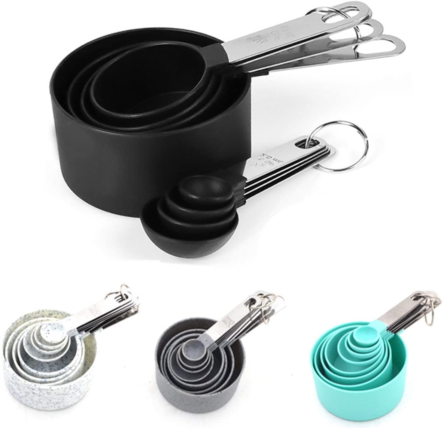 ACiyD Messlöffel Messlöffel, Messbecher und Messlöffel-Set aus Edelstahl mit Silikongriff 8-teiliges Löffel-Backwerkzeug-Set (Blau, 8 Stück) (Grau 8 Stück)