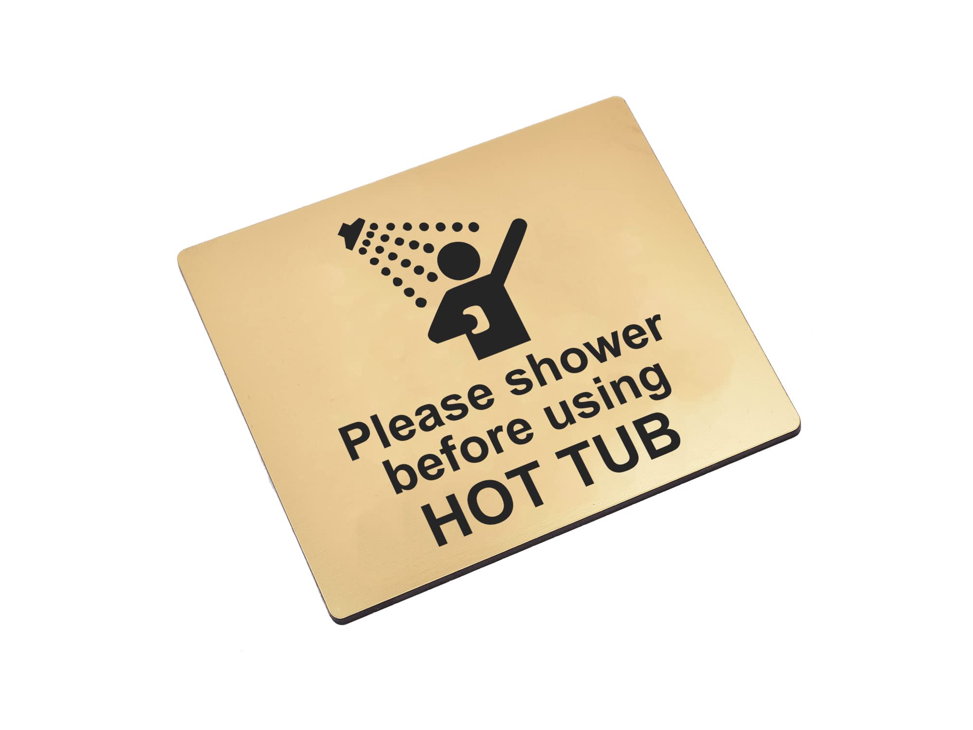 Please Shower Before Using Hot Tub Sign Waterproof Adhesive Sticker Notice, SILVER/GOLD/BLUE engraved with Universal Icon Symbol and Text (Size 12cm x 10cm) (Gold)