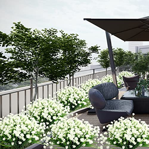 Lucky Snail 20 Bundles Artificial Flowers For Outdoors, Outdoor Fake Flowers For Decoration Uv Resistant Faux Plastic Plants Garden Porch Window Box Décor(White). #TOP6