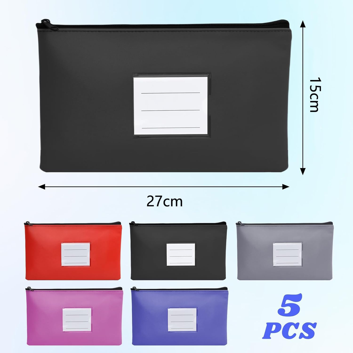 5 Pcs Dokumentenmappe A5, Geldtasche Banktasche Leder, Geldscheine Aufbewahrung, Geldscheintasche Klein mit Reißverschluss und Fenster, Dokumententasche Wasserdicht, Geldmappe Schule Business (Set B)