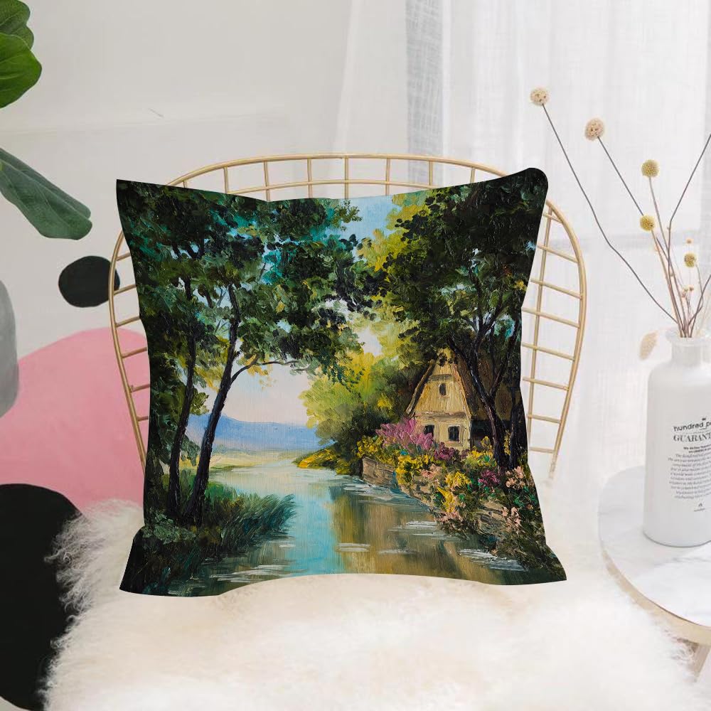 Hyosxw Rustic, Rustic And River Tree Garden - A3 Cushion Cover,Throw Pillow Case Home Decorative For Living Room Bedroom Sofa Chair 18X18 Inch,Rustic, Rustic And River Tree Garden,Pillowcase 45X45cm