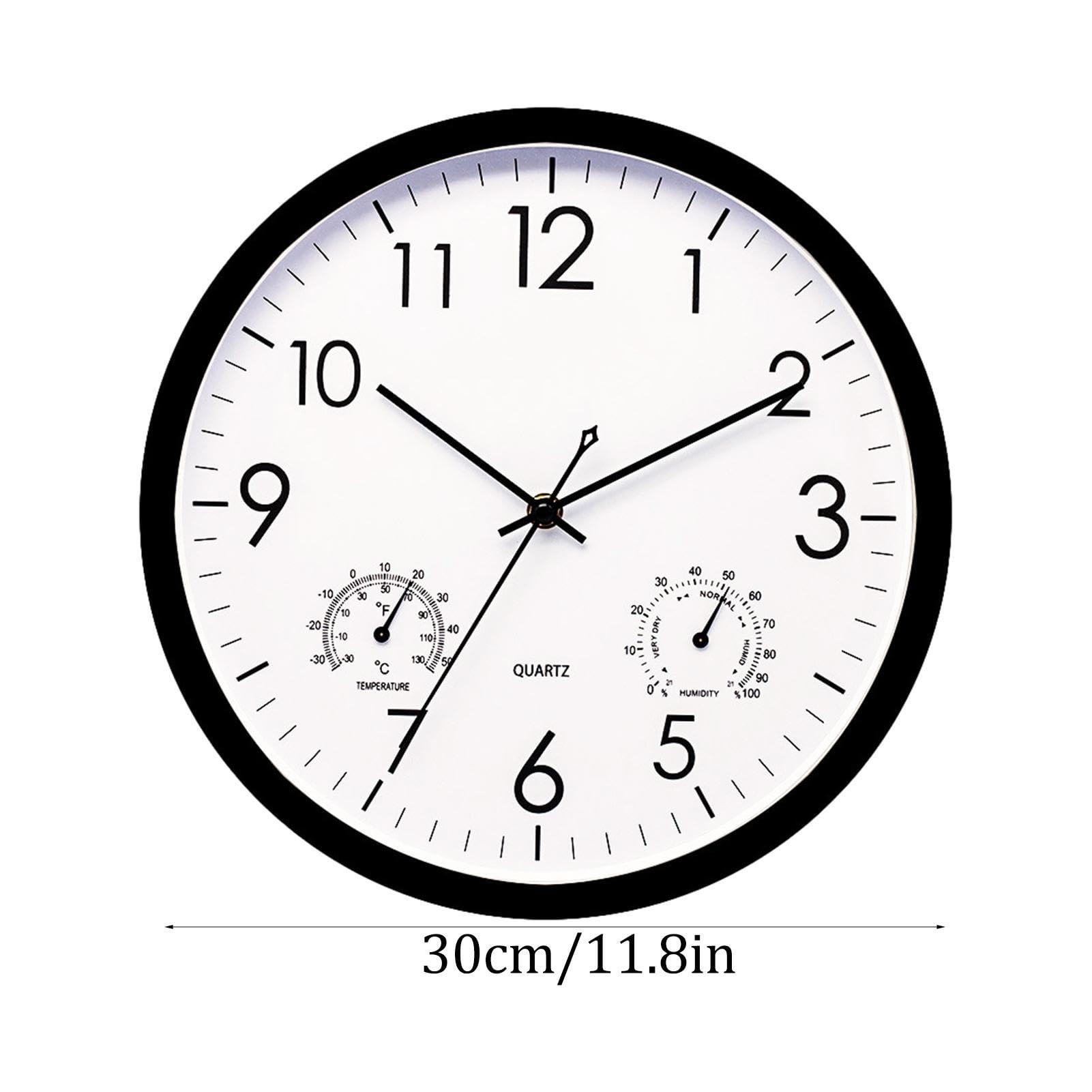 Reloj de jardín resistente a la intemperie para exteriores, reloj de pared con termómetro e higrómetro, funciona con pilas, reloj impermeable de 30 cm, estación meteorológica para exteriores, relojes