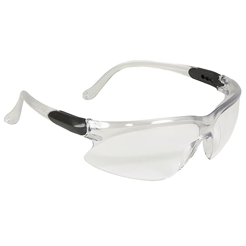 KleenGuard Visio - Gafas de seguridad (14471), gafas económicas, protección UV, antivaho, lentes transparentes, patillas plateadas extensibles de 3