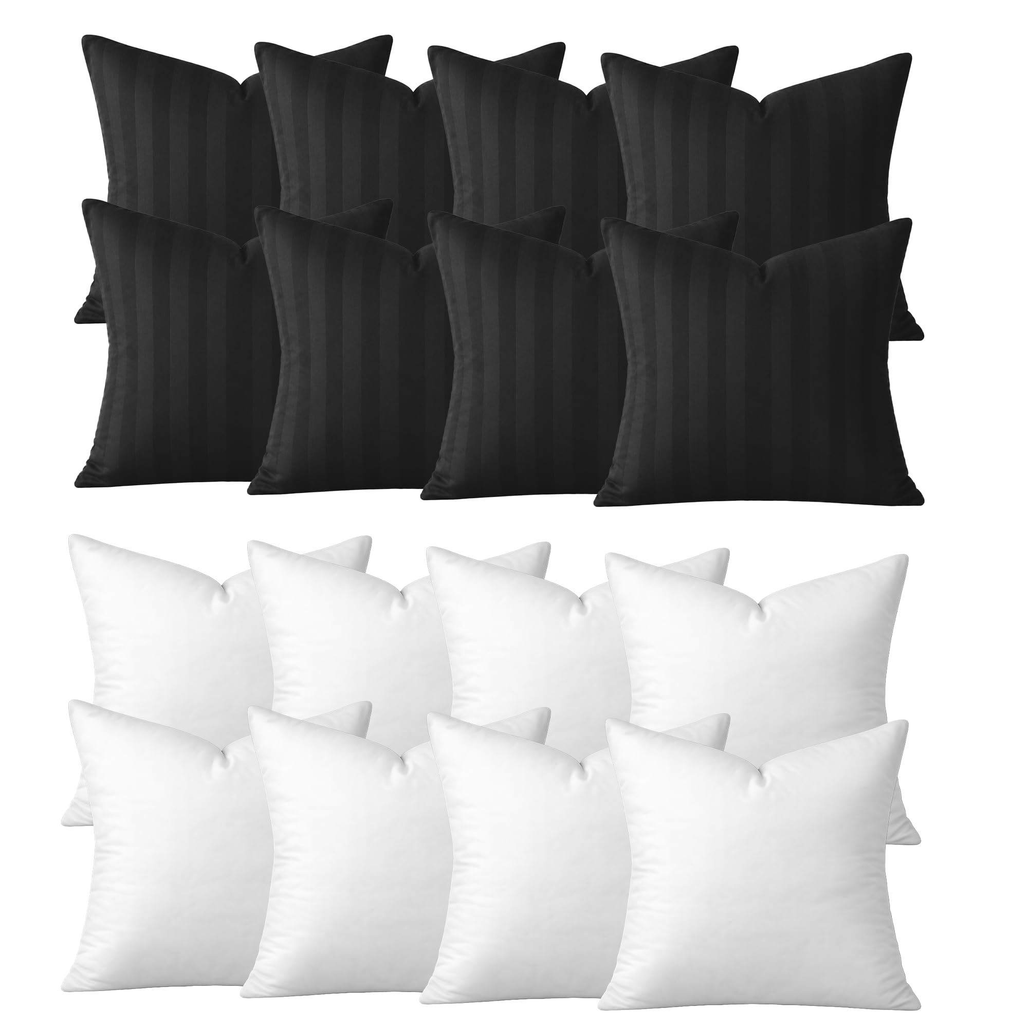 Hafaa Black Cushions with Covers Included Pack of 8, 40 x 40 cm Decorative Stripe Microfiber Throw Pillows with Hidden Zip Closure for Living Room Couch office & Home Décor