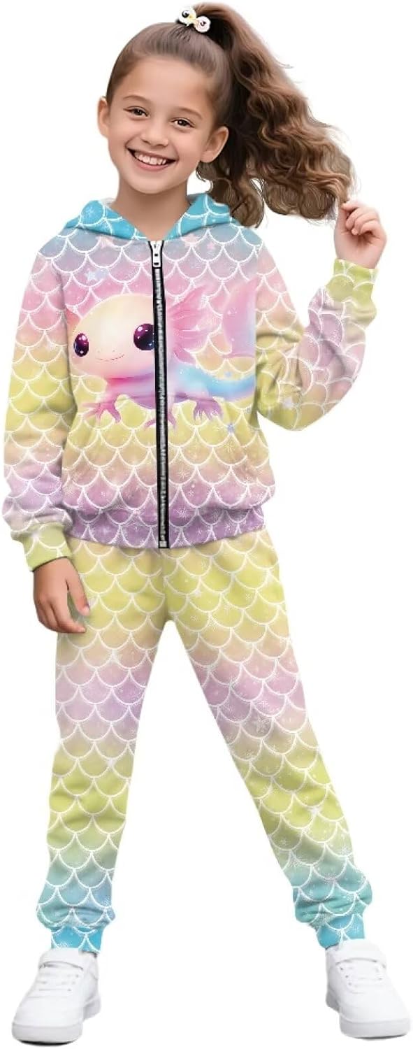 Girls 2 Piece Outfits Tracksuit Full Zip Hoodie Sweatshirt and Sweatpants Sweatsuit Jogger Sets with Pockets 6-15Y