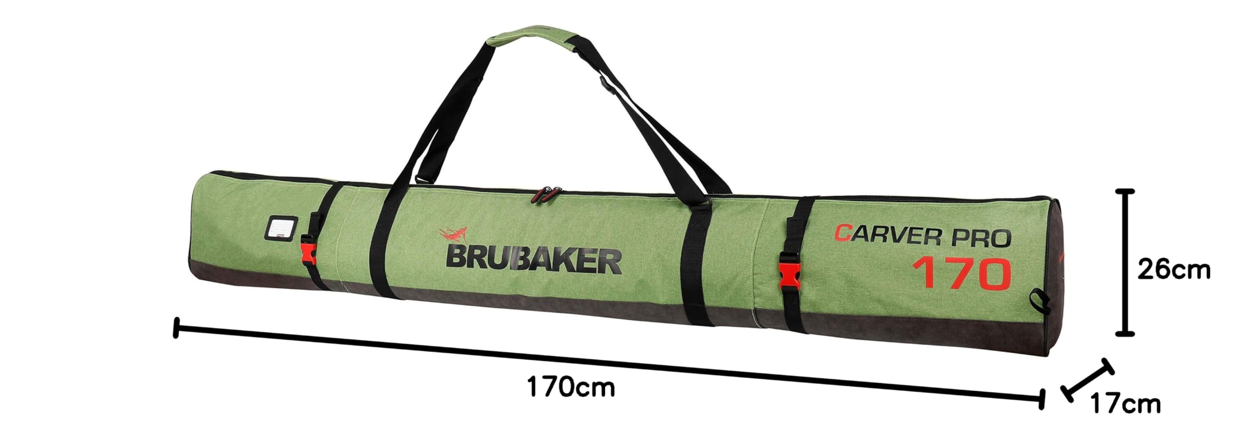 BRUBAKER 'Carver Performance' - Housse à Skis rembourrée - pour 1 Paire de Skis + Bâtons - 170 ou 190 cm - Vert chiné/Noir