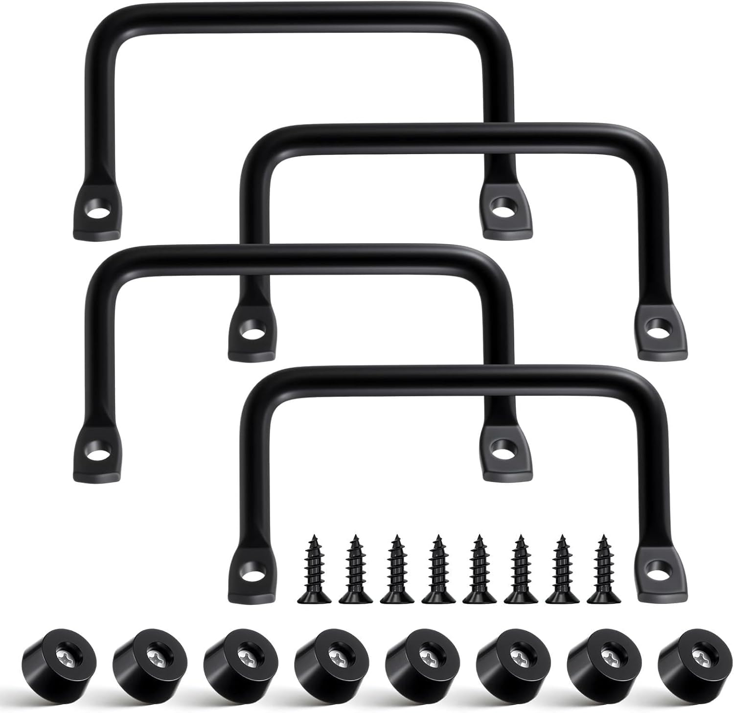 Silkfly 12 Pcs Tray Handle Set 4 Pack Black Metal Side Fixed Cutting Board Tray Handle with 8 Pack Rubber Feet & 8 Pcs Stainless Screws for Serving Trays Dinner Plates Large Charcuterie Board Drawer