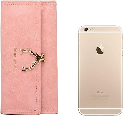 Vista 5 de VODIU Mujeres Crad Holder Cartera Larga Cuero Gran Capacidad Elegante Cremallera Monederos Tres Doble Embrague, Azul profundo*2, Casual