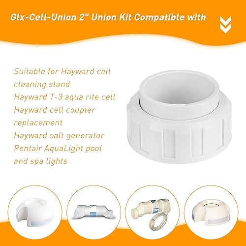 Miniatura 3 de PalpitateC Salt Cell - Kit de unión de repuesto de 2 pulgadas para generadores de cloro salino Hayward Slip Spa GLX-Cell-Union, para piezas de bomba