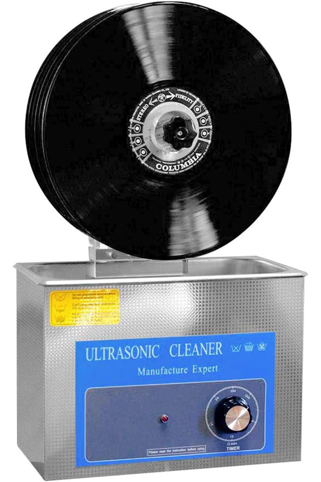 Pulitore a ultrasuoni per dischi in vinile, pulitore a ultrasuoni commerciale, macchina lavadischi, 6 pezzi monouso, temporizzazione 0~20 min, sollevabile, pulizia profonda, con kit per asciugatura