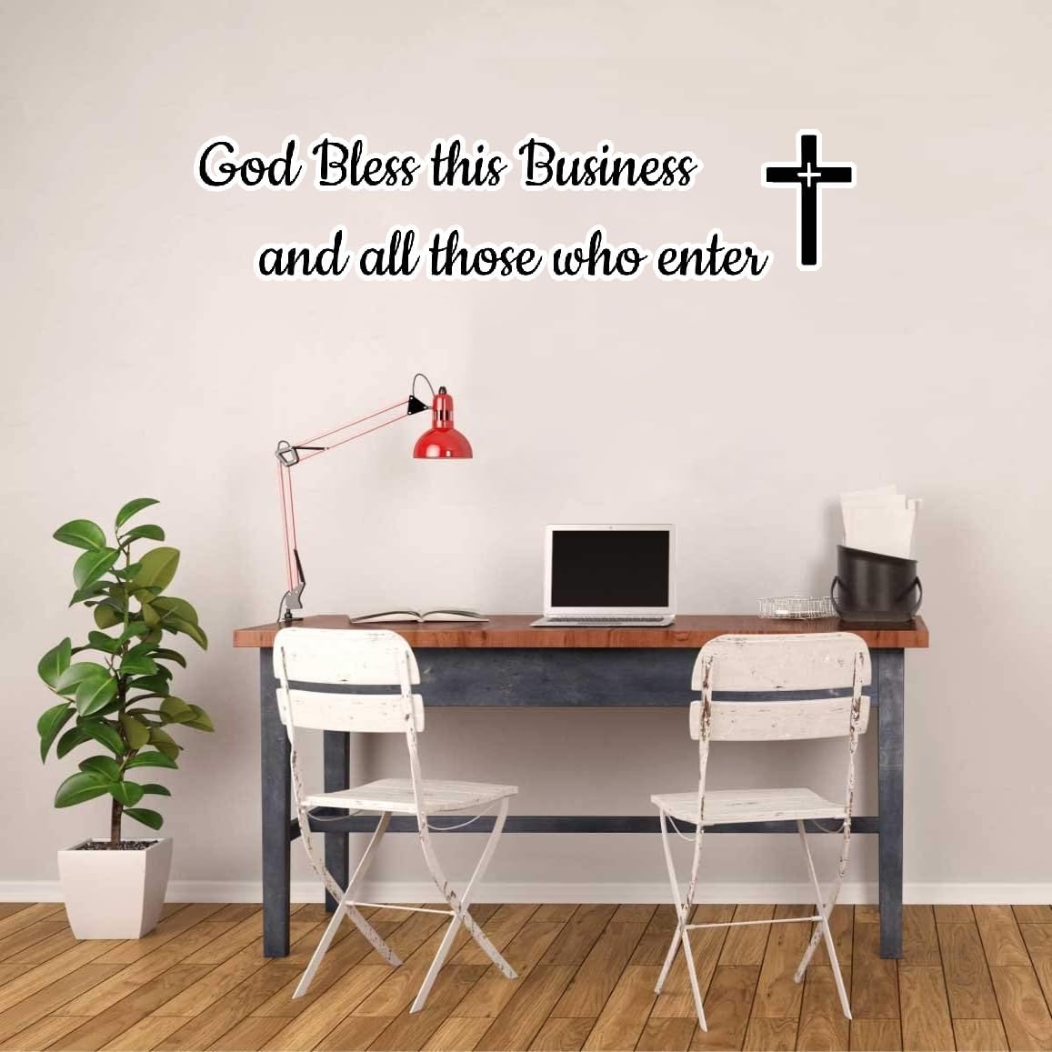 Bless This Business and All Those Who Enter - Wall Art - Christian Business Decor - Blessing Wall Decal - MotivoDecorSpaces (Wide 35'' x 9'' Height)