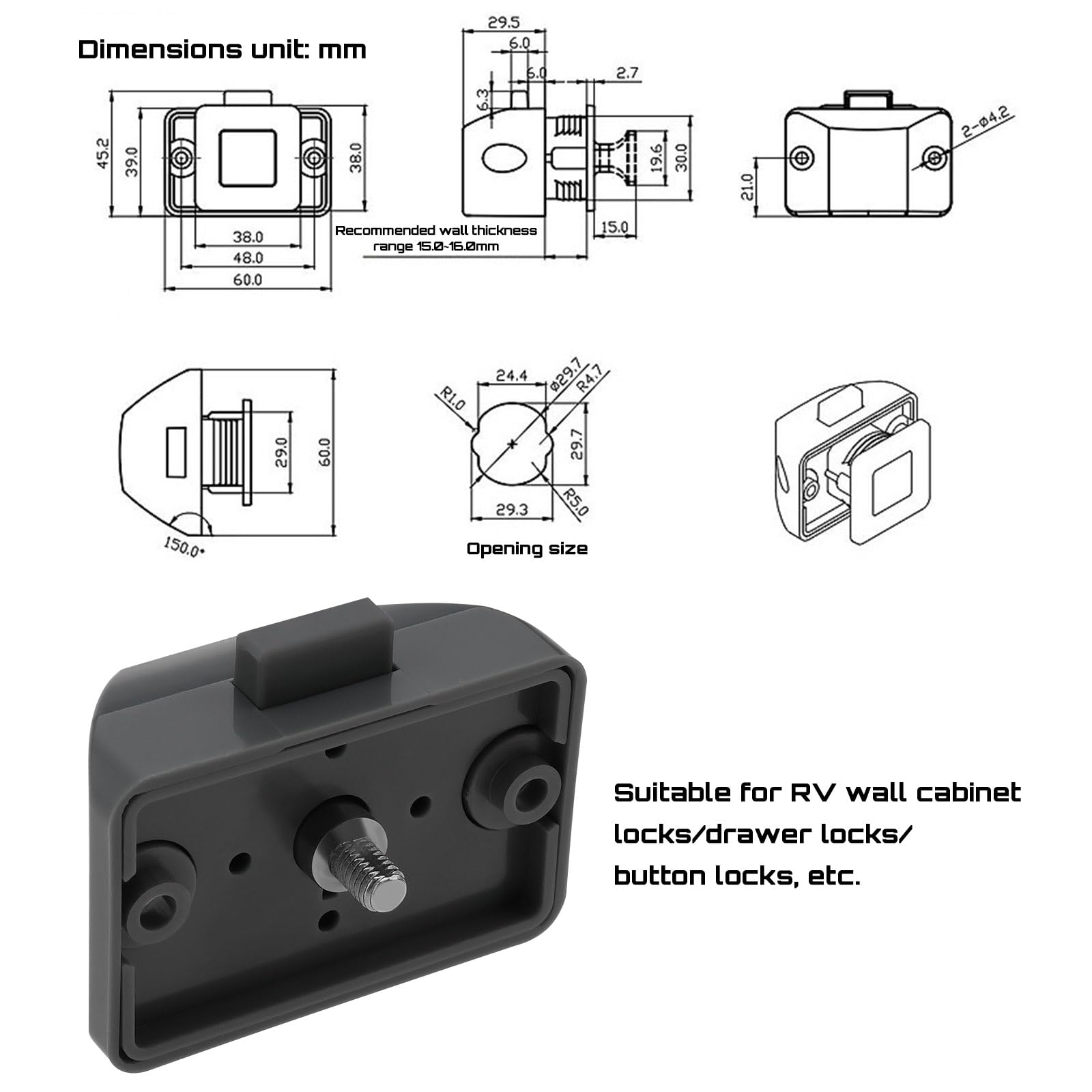 EMSea 1PC Motorhome Cupboard Locker Drawer Catch Lock Push Button Latch Catch Locks Lock Body Hidden RV Lock Base for RV Wall Cabinet Lock Drawer Lock Button Lock - Image 4