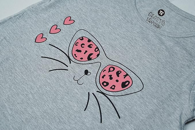 Image of Clotth Theory Girls Cotton Nightdress | Knee Length Nighty | Round Neck Short Sleeve Soft Sleepwear