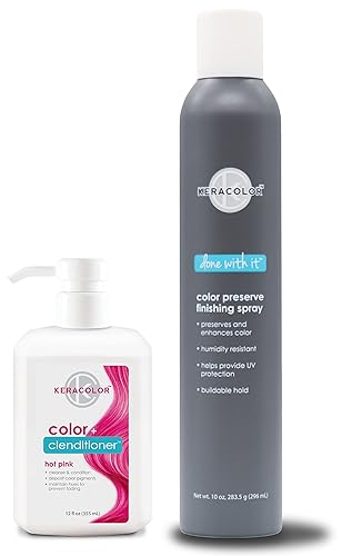 Miniatura 1 de KERACOLOR Kit de 3 en 1 (Limpieza + Acondicionador + Color) Tinte para el cabello semipermanente rosa intenso y acabado en aerosol para el cabello,