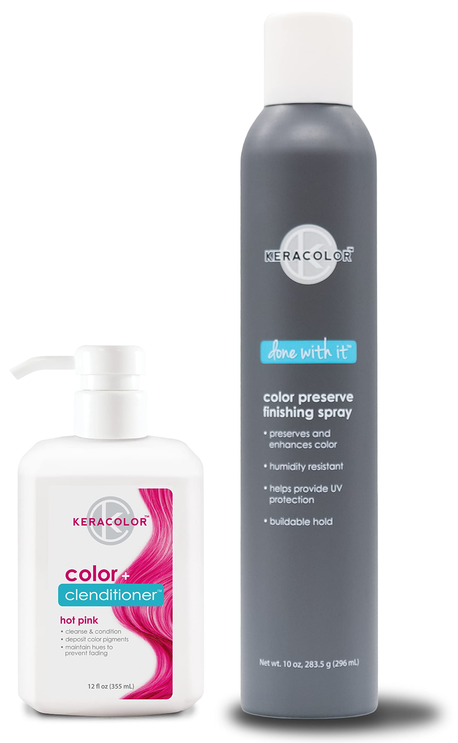 KERACOLOR Kit of 3-in-1 (Cleanse + Conditioner + Color) Hot Pink Semi-Permanent Hair Dye and Finishing Hair Spray 10oz