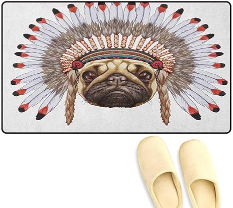 Amazon Co Jp Zojihouse パグドアマット 内側用 滑り止め裏地 ハッピーでキュートな犬 唇を舐めると赤が3枚 大きなホワイトハートが1つ 愛をテーマにしたペールブラウンレッド 16 X24 40x60cm ホーム キッチン