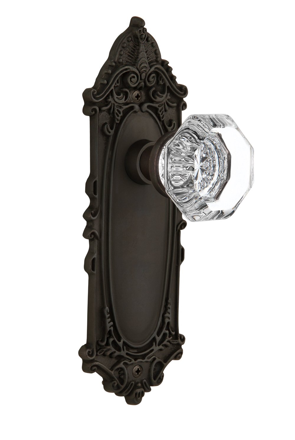 Bouton de porte Waldorf de confidentialité avec plaque victorienne bronze huilé