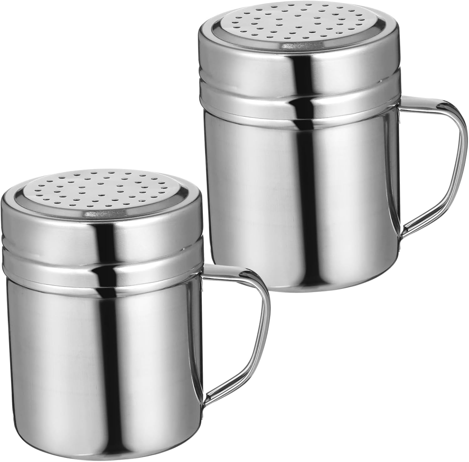 SHOWERORO Stainless Steel Seasoning Shaker Set with Oversized Handle - 6Pcs Spice Containers for Salt Pepper Sugar - Dishwasher Safe Kitchen Gadgets 8.26X3.54X3.14 Inches