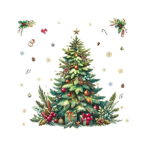 Large Christmas Tree Wall Stickers Removable DIY Tree Christmas Flowers