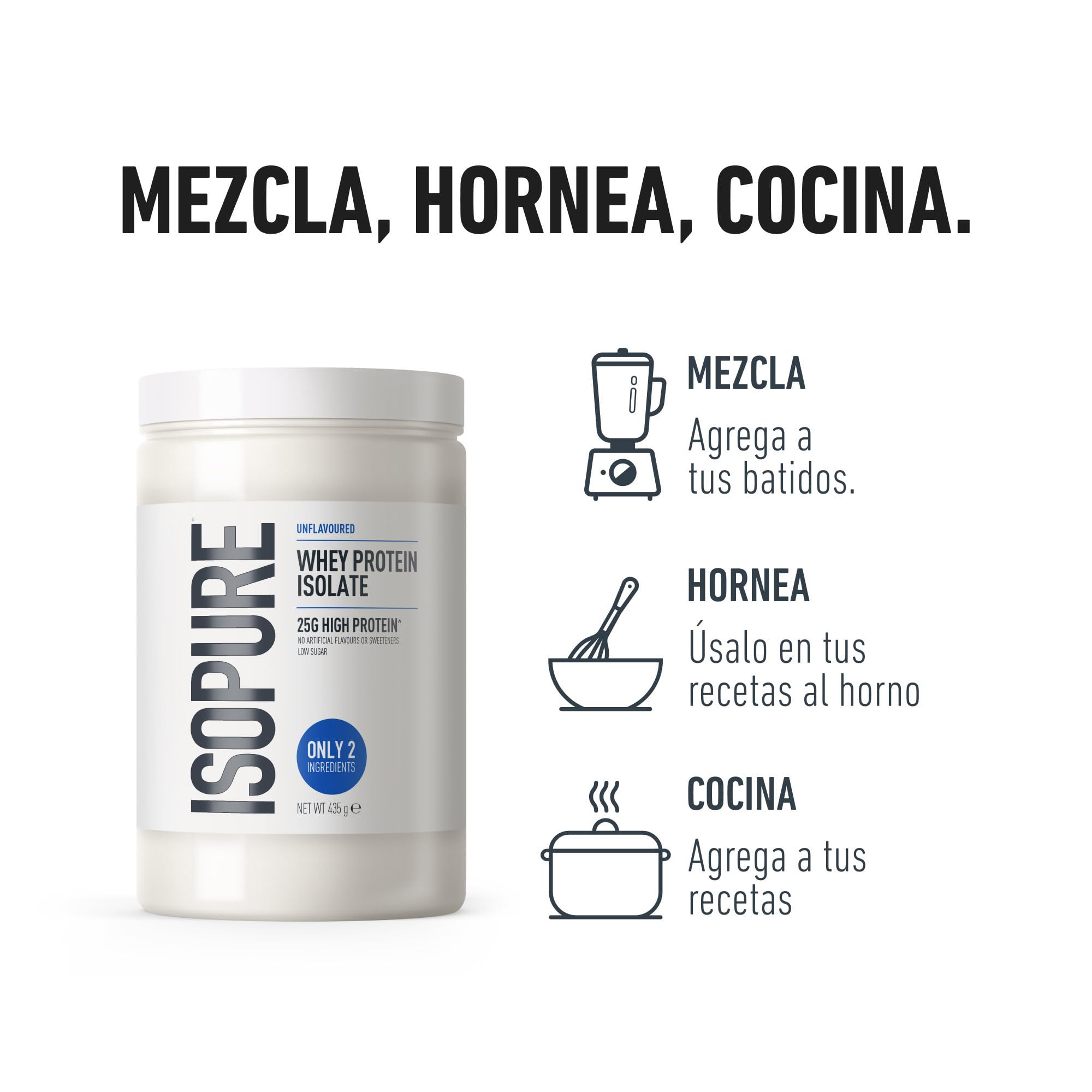 Isopure Aislado de Proteína de Suero sin Sabor – 25?g de Proteína por Ración, Bajo en Azúcar y Grasas, Sin Aromas ni Edulcorantes Artificiales, Solo 2 Ingredientes, 435?g