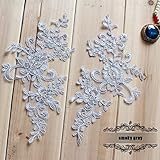 2 Pcs Gray Flower Lace Patches for Wedding Dress DIY Clothing Flower Applique Collar Material