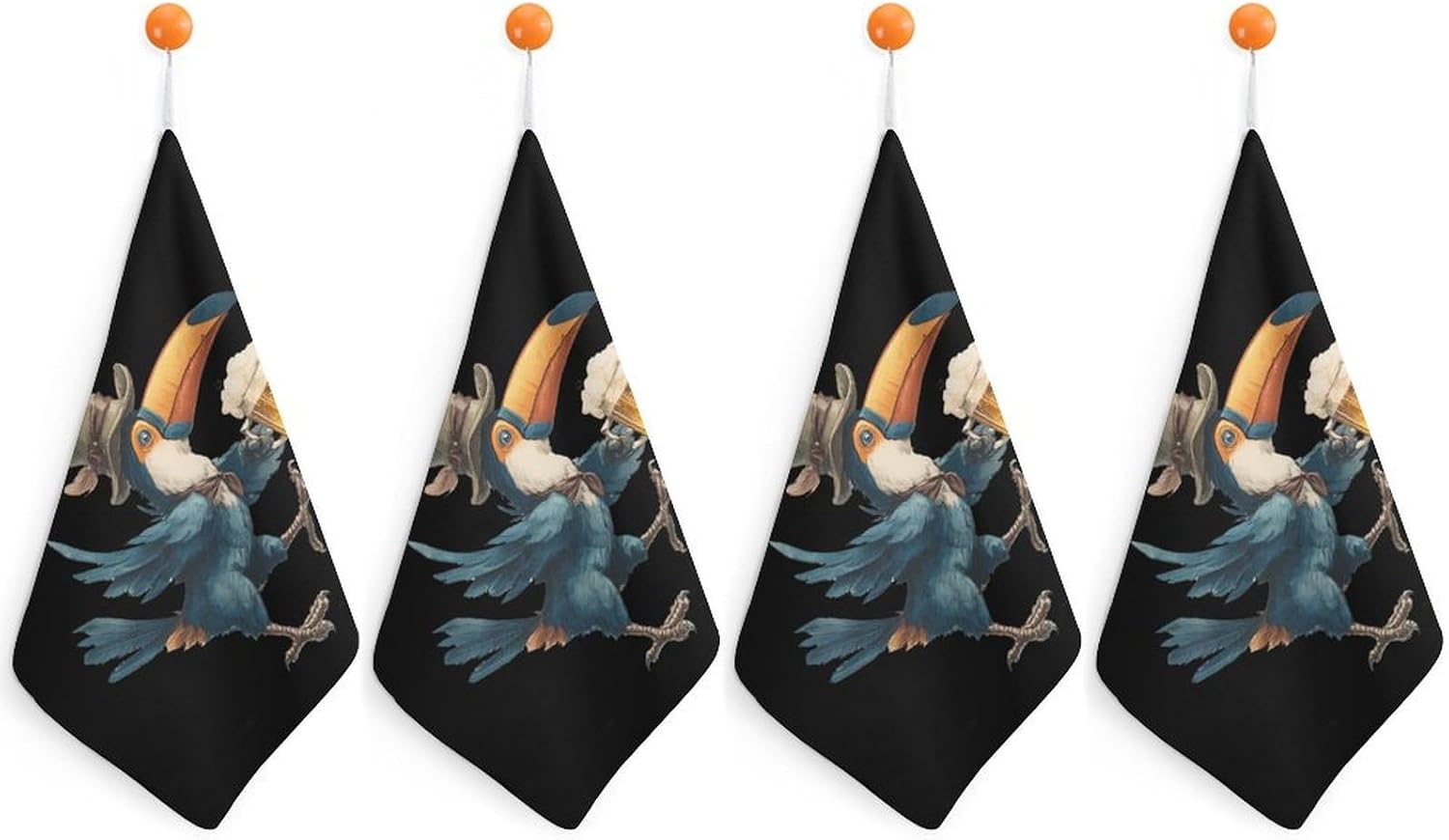 Toucan Beer Drinking Bird Microfiber Hand Towels for Bathroom Soft Absorbent Bath Kitchen Towel with Hanging Loop 4PCS