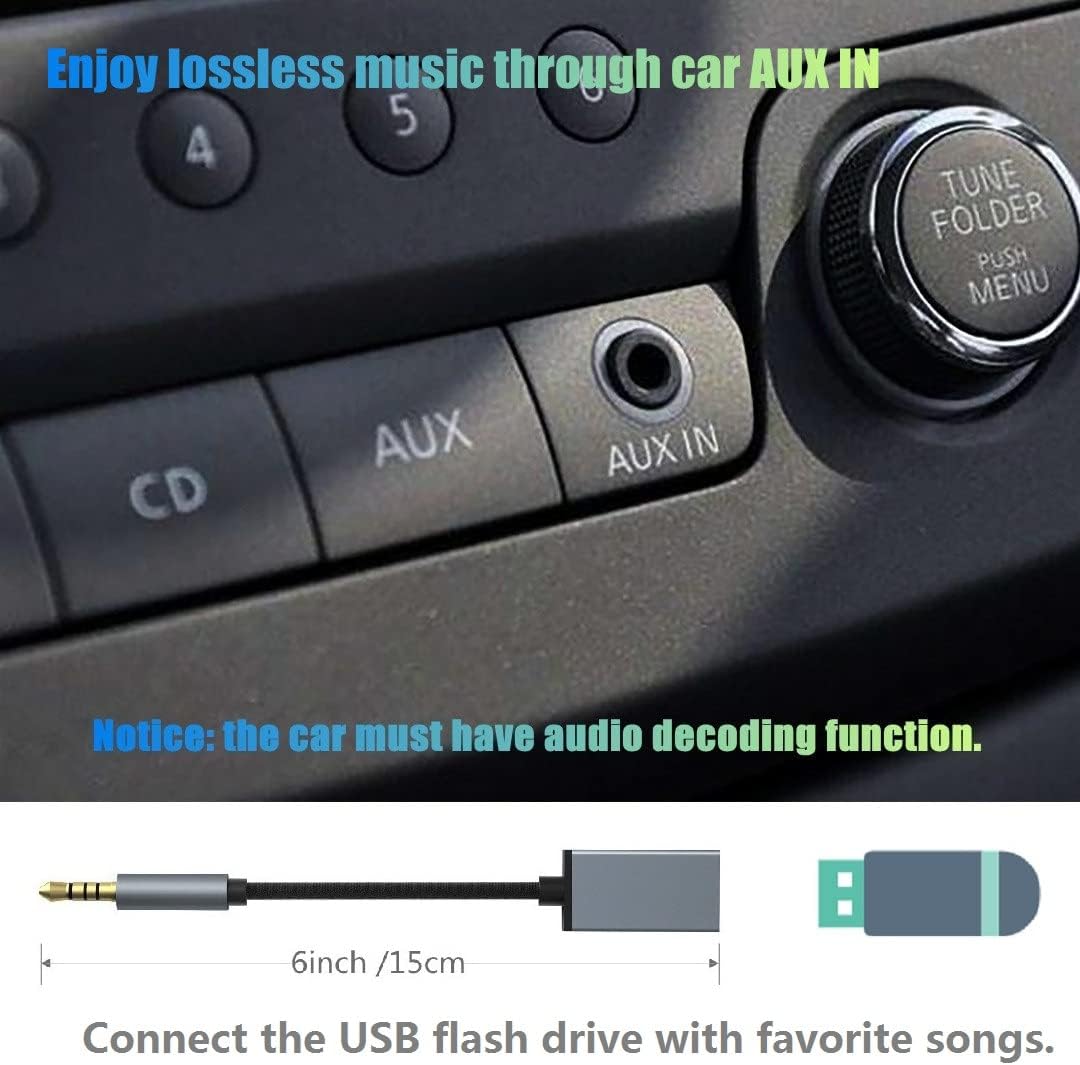 HelloLife (2-Pack) USB Female to 3.5mm Jack Audio Adapter, 3.5mm Male Aux Plug Jack to USB 2.0 Converter Cable Cord Only Support Play Music on The Car.