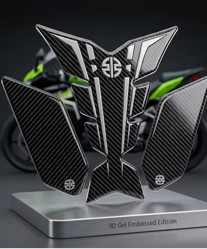 Image of 3D Embossed Bike Racing Tank Pad /Tank Sticker with SIDEPADS for Brand Specific Bikes (BKTPSIDVAR) (Kawaski)