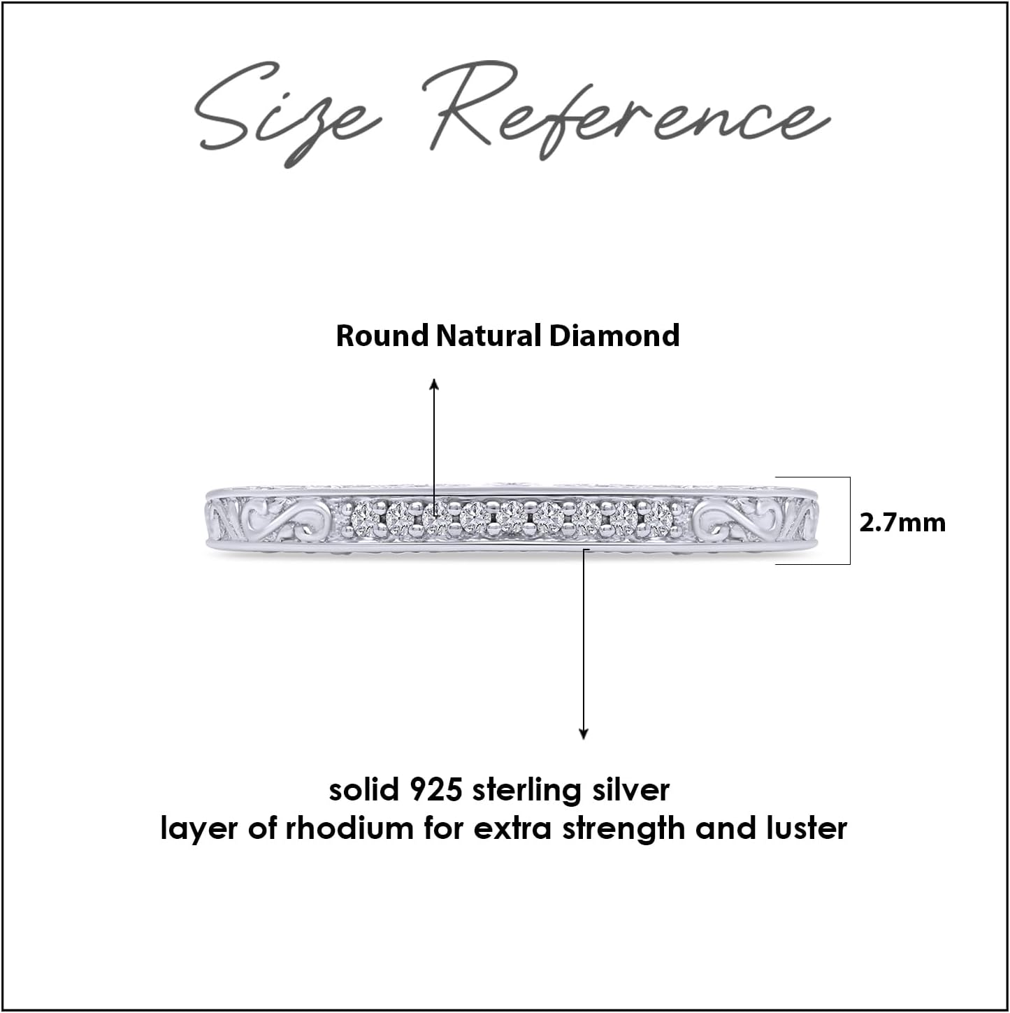 1/15 Carat Round Cut White Natural Diamond Vintage Scroll Diamond Eternity Band Ring Jewelry For Women In 14k Gold Over Sterling Silver (0.06 Cttw, Color- I-J, Clarity- I2-I3)