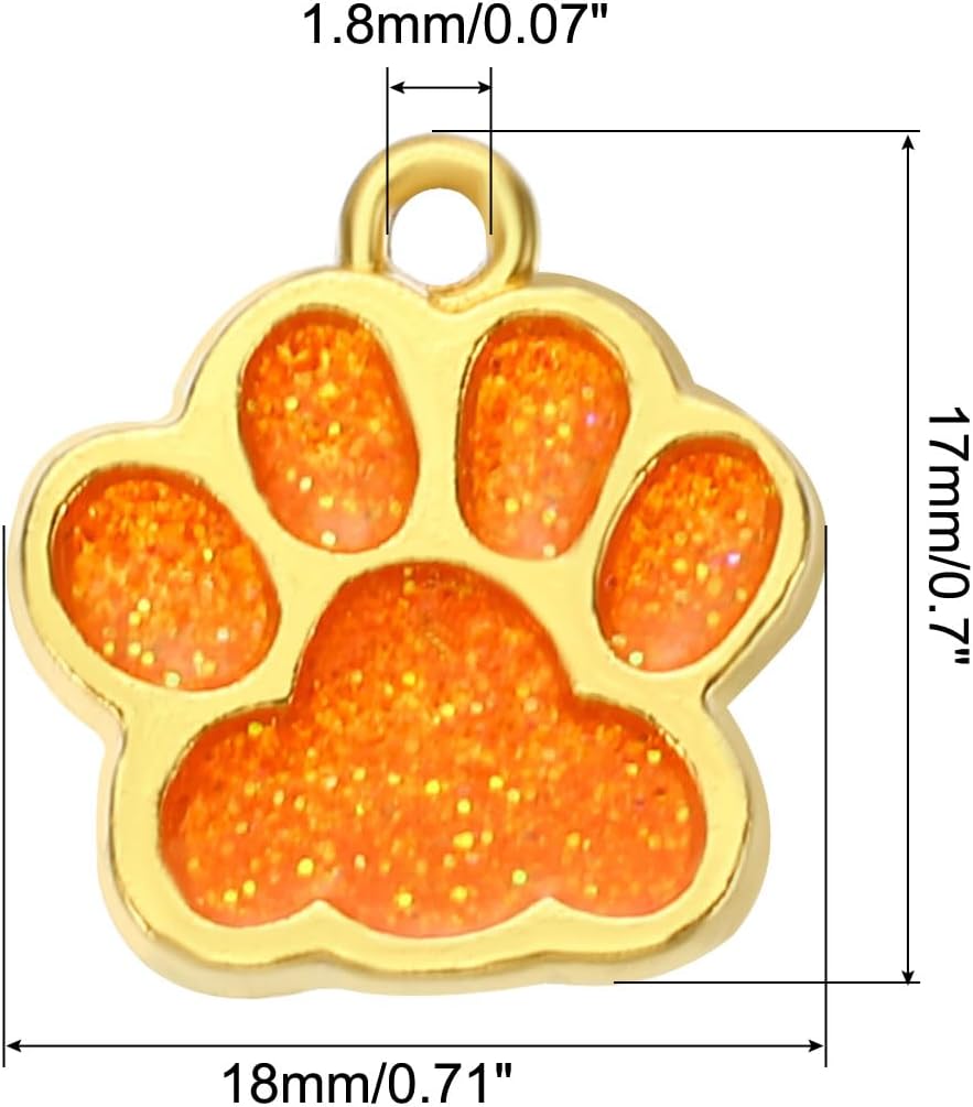 PATIKIL Animal Dog Cat Paw Print Pendants, 10 Pcs Crystal Footprint Dog Cat Paw Prints Pendants for DIY Necklace Bracelet Enamel Jewelry Making, Orange - Image 2