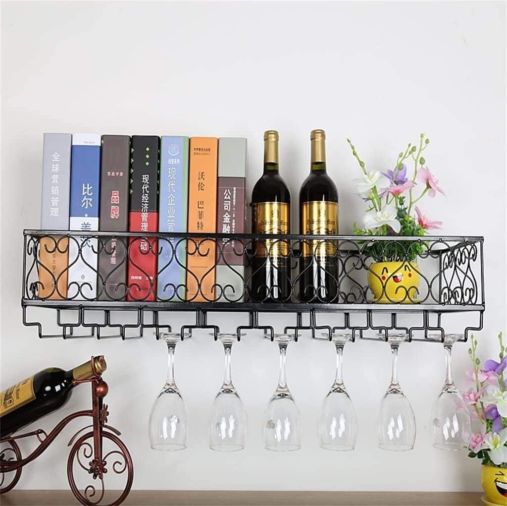Wall Mounted Wine Rack Iron Goblet Holder Multifunction Shelf Wine Bottles Holder Easy to Install X L120*D25*H17Cm