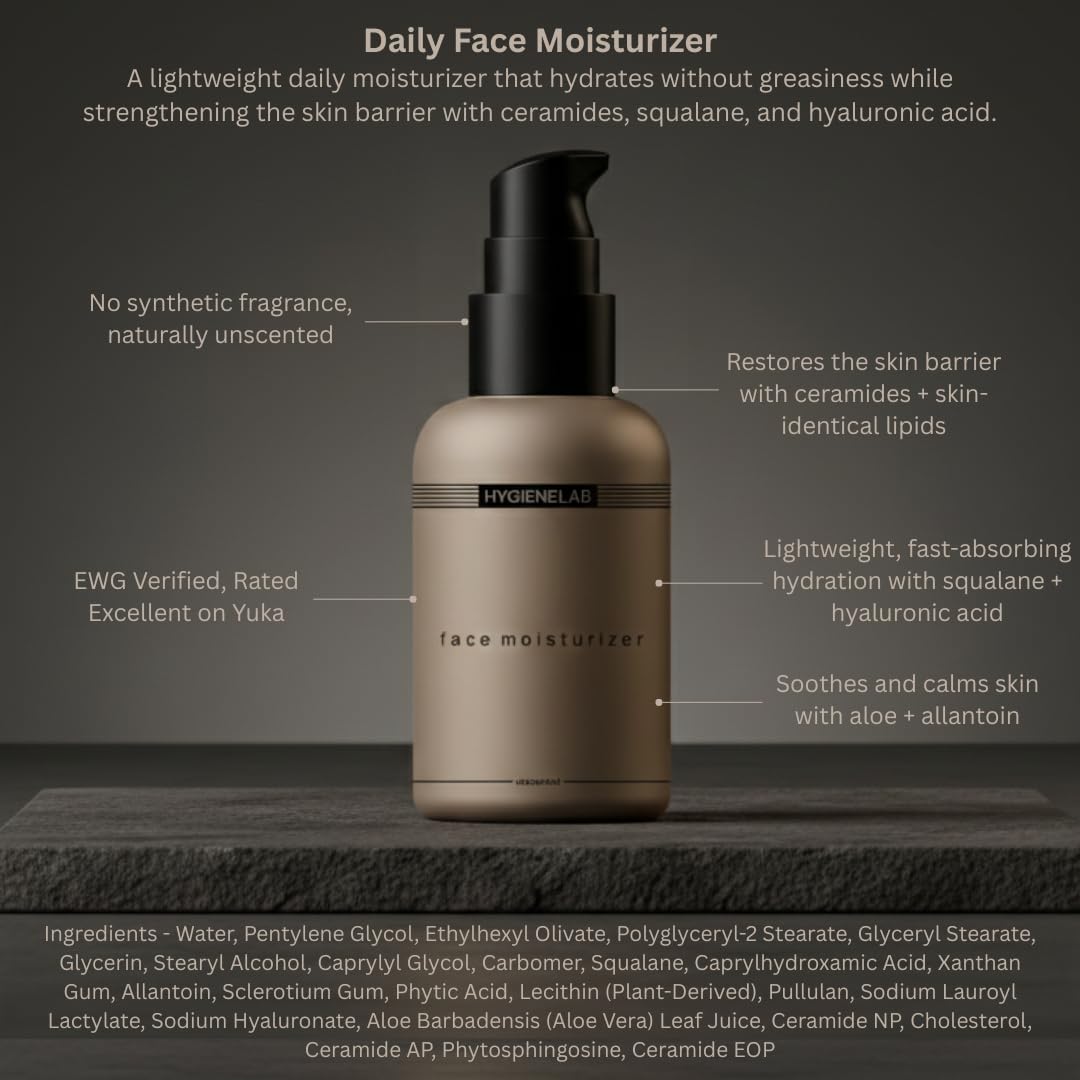 HygieneLab Face Moisturizer - EWG Verified, Unscented, Non-Greasy Hydration with Squalane, Aloe Vera, Ceramides & Hyaluronic Acid - 1.7 fl oz - Image 3