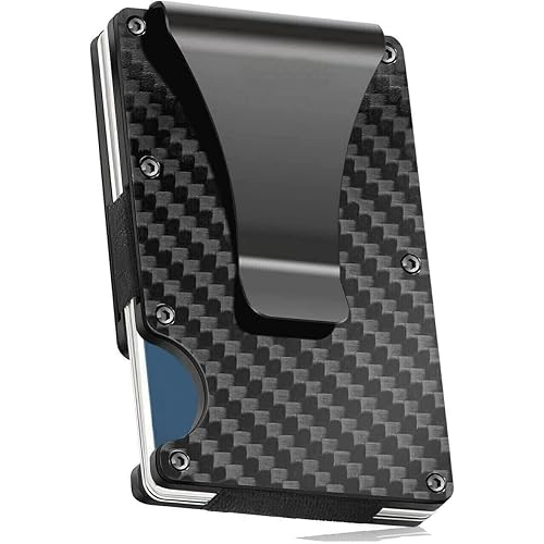 Auzeuner Carbon Fiber Minimalist Wallet for Men with Money Clip-RFID Blocking with Aluminum Inner Plate,Slim Credit Card Holder,Christmas Gift for Husband Dad Wife Fathers Mothers