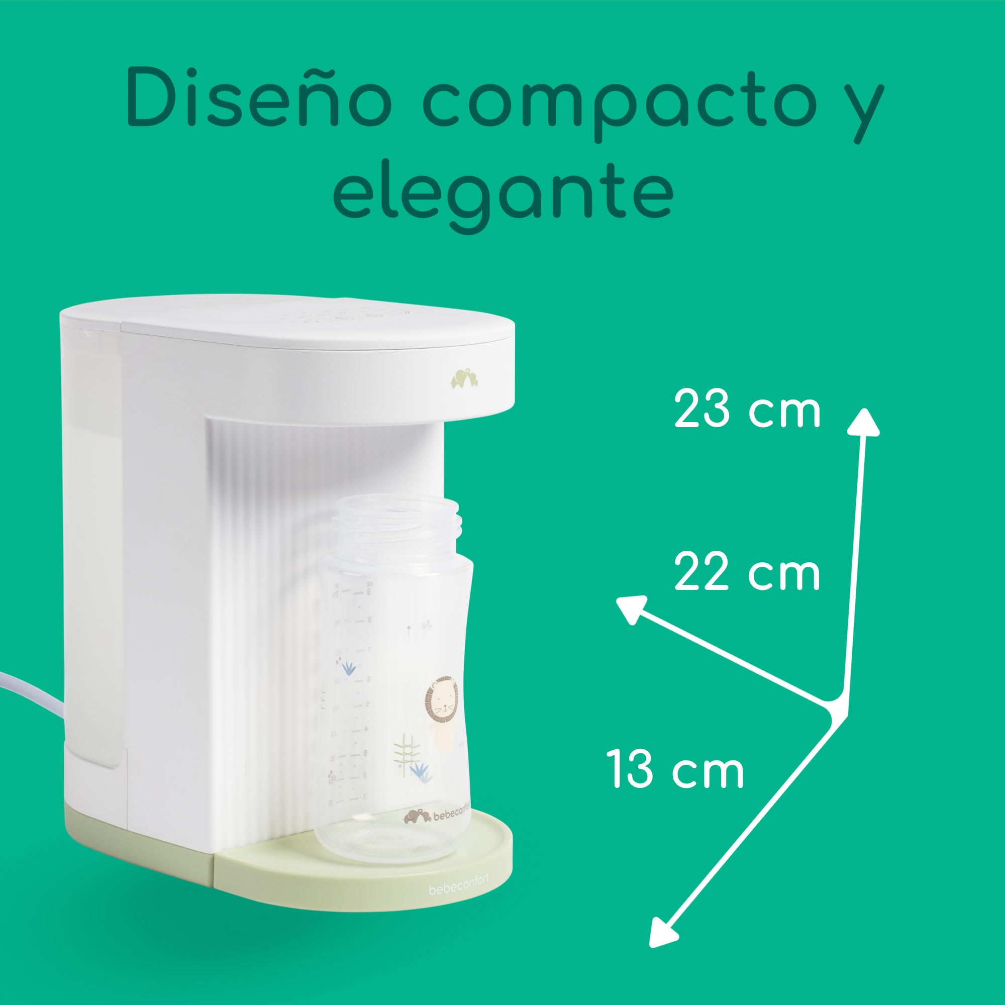 Bebeconfort Preparador Biberones Instantáneo, Temperatura Precisa En Segundos, Silencioso, Calentador Rápido de Biberones, Dispensador Agua (80°C), Depósito 1,1l, Memoria, Autolimpiable, Compacto