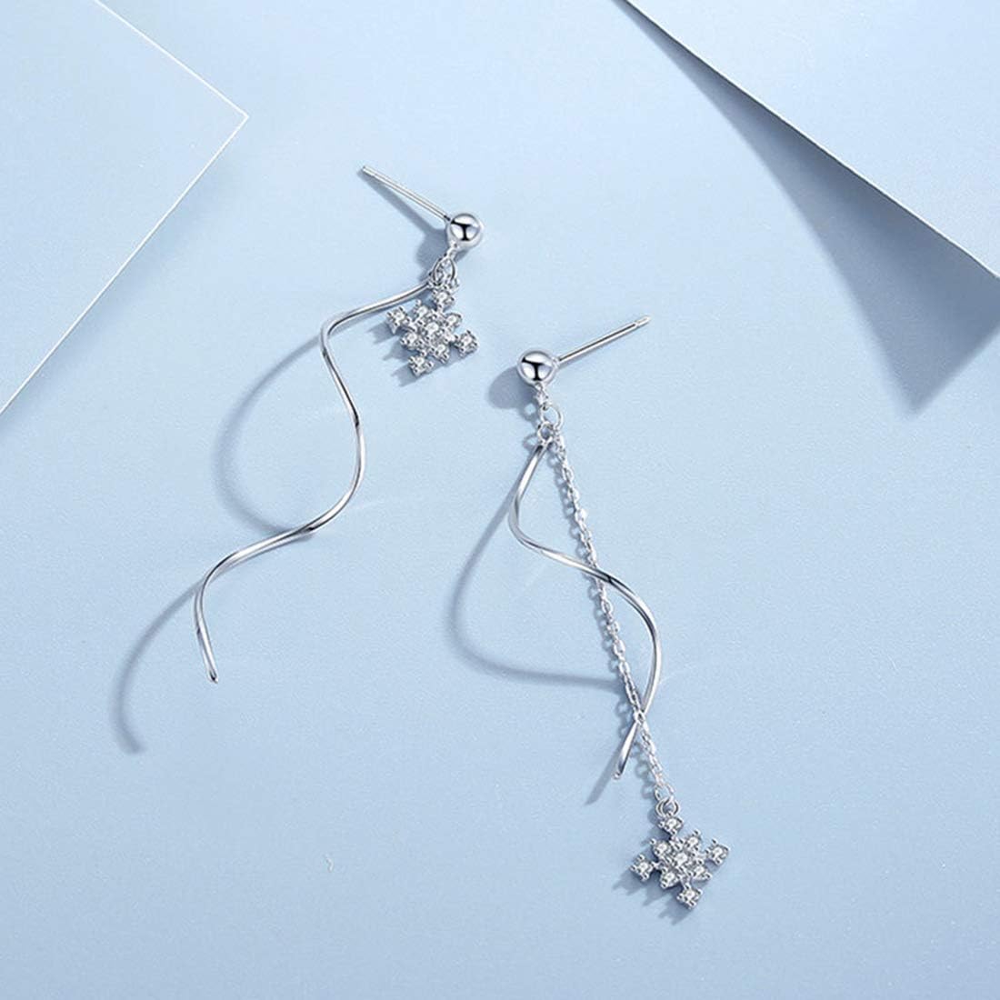SLUYNZ Solid 925 Sterling Silver Snowflake Earrings Dangle for Women Teens Snowflake Dangle Earrings Chain