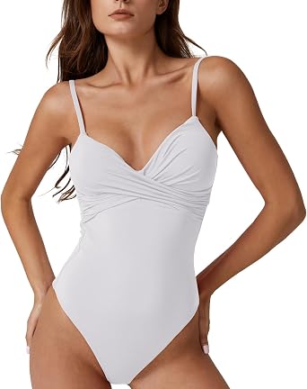 ESONALR Sexy One Piece Swimsuit for Women Adjustable Spaghetti Strap Cross Over Neckline High Leg Bathing Suits