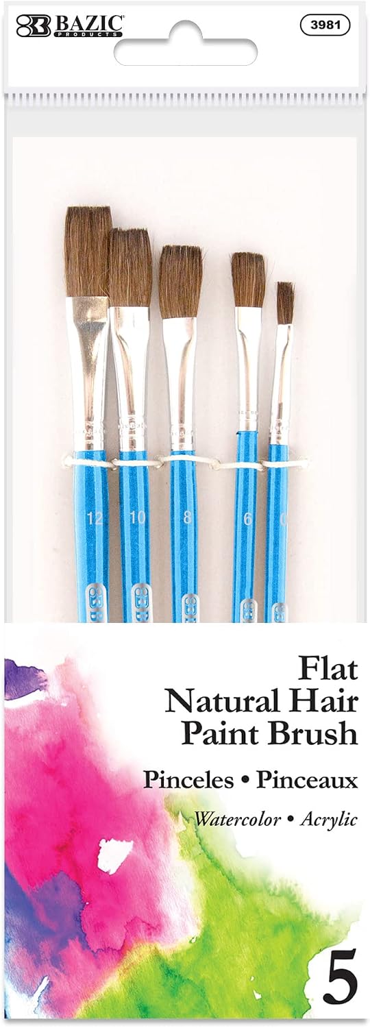 BAZIC Products Paint Brushes, Flat Natural Hair, 5-Count Set