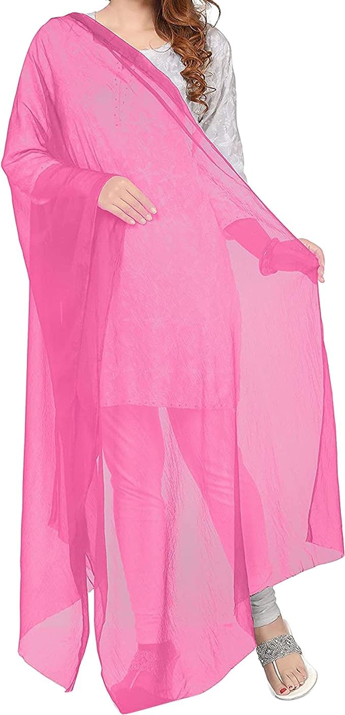 Sharvgun Dupatta Chiffon Stole Scarf Plain Long Chunni Indian Lightweight Stole Hijab, Pink, Large