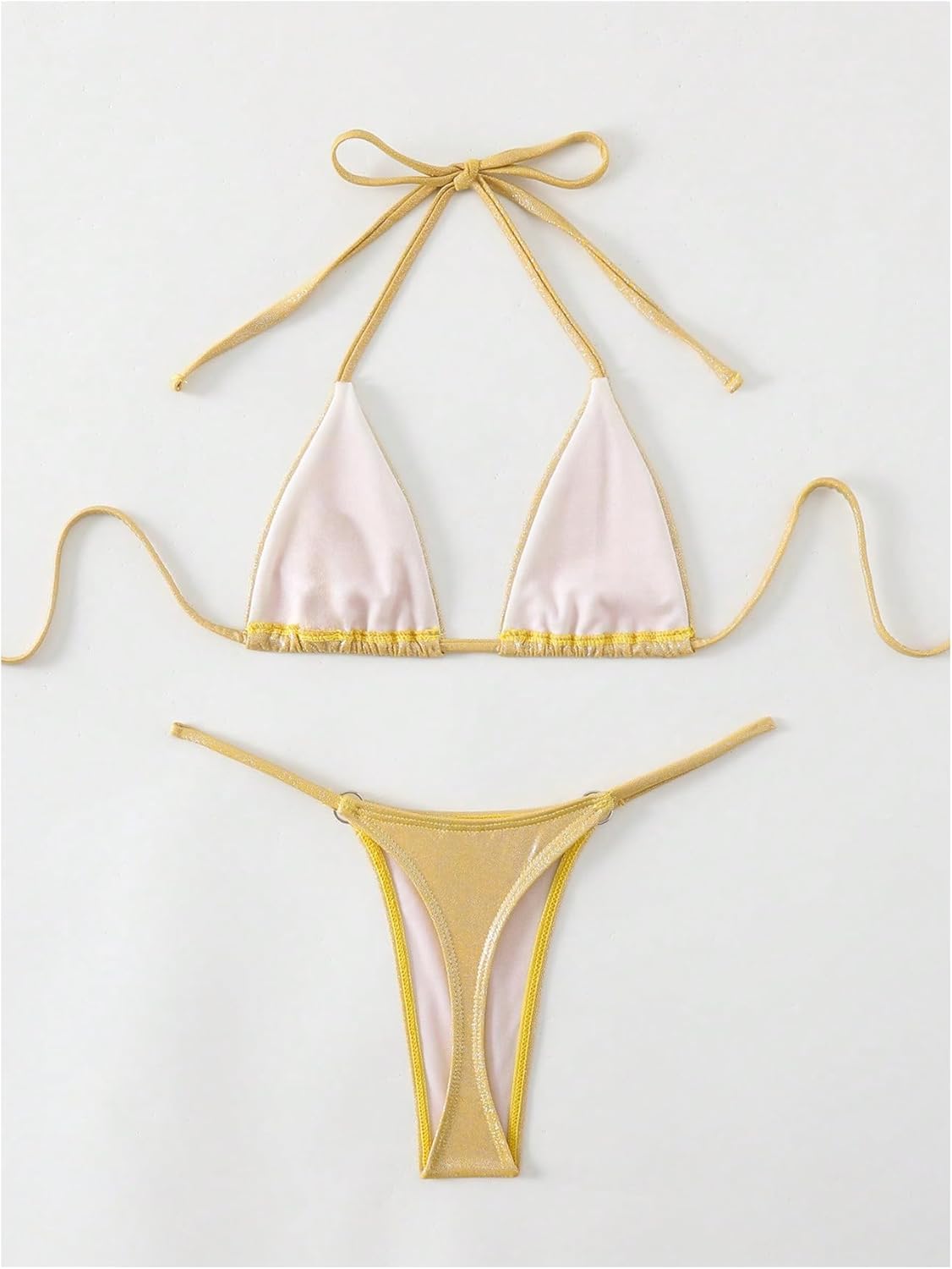 SOLY HUX Women's Metallic Bathing Suit Halter Micro Triangle Top Swimsuit String Thong Two Piece Bikini Sets