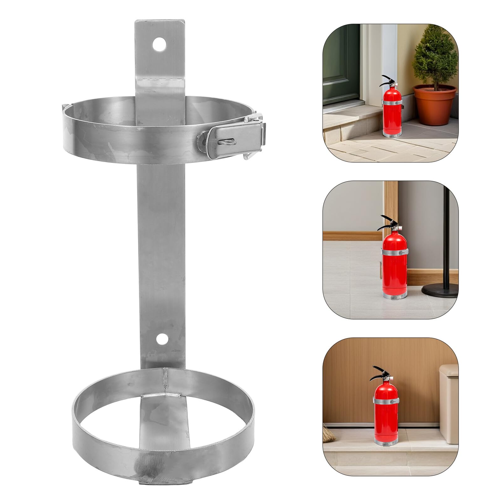 Zerodeko Supporto per Estintore in Acciaio Inox 3 Kg Gancio da Parete e Fermaglio di Serraggio, Staffa Porta Estintore Compatta per Uso Domestico, Officina e Garage