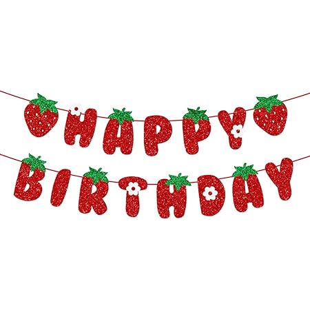 Strawberry Banner Hanging Swirls Strawberry Birthday Decorations