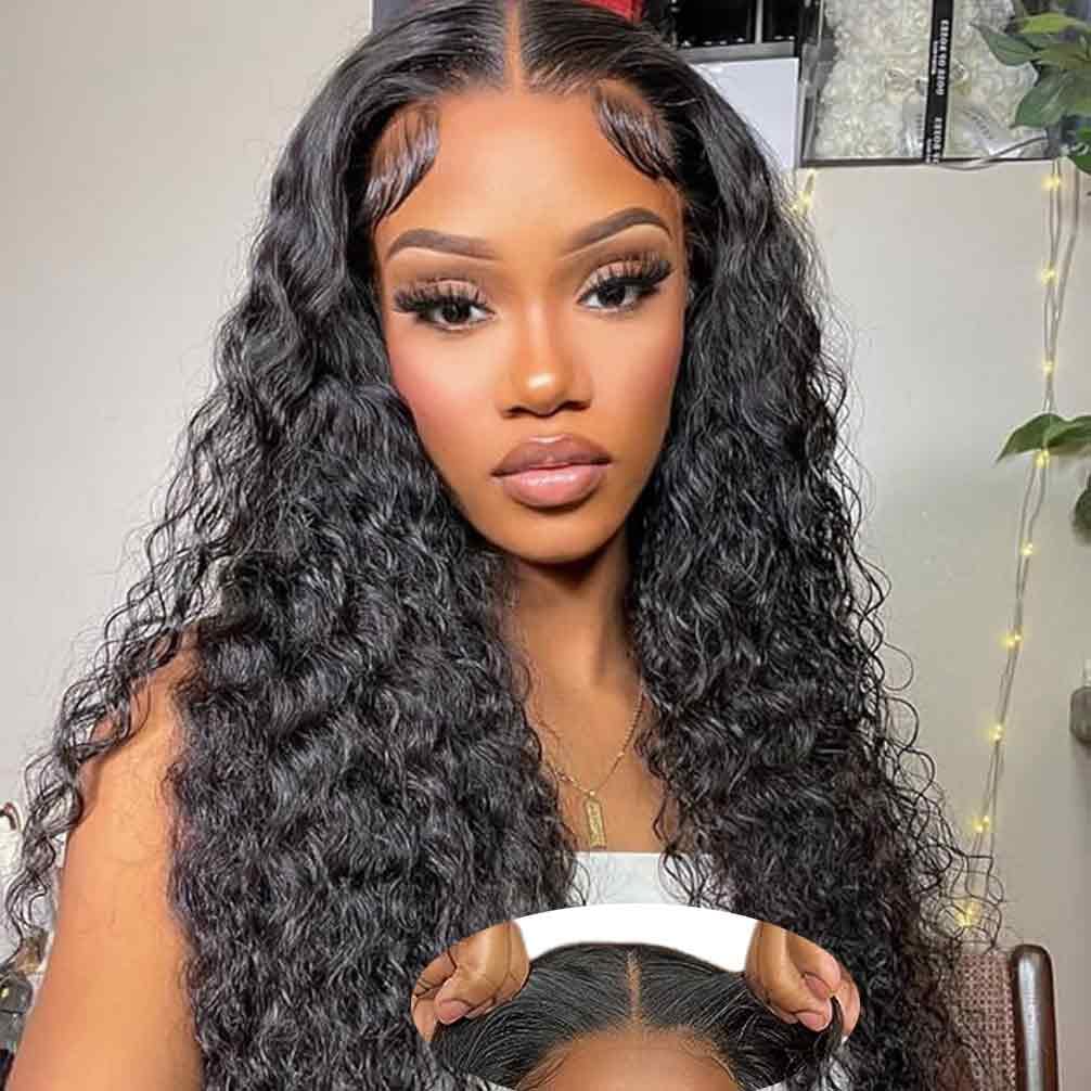 Srakuw Wear and Go Glueless Wigs Human Hair Pre Plucked Pre Cut 4x4 Lace Front Wigs for Black Women Curly Glueless Human Hair Wig for Beginners (24