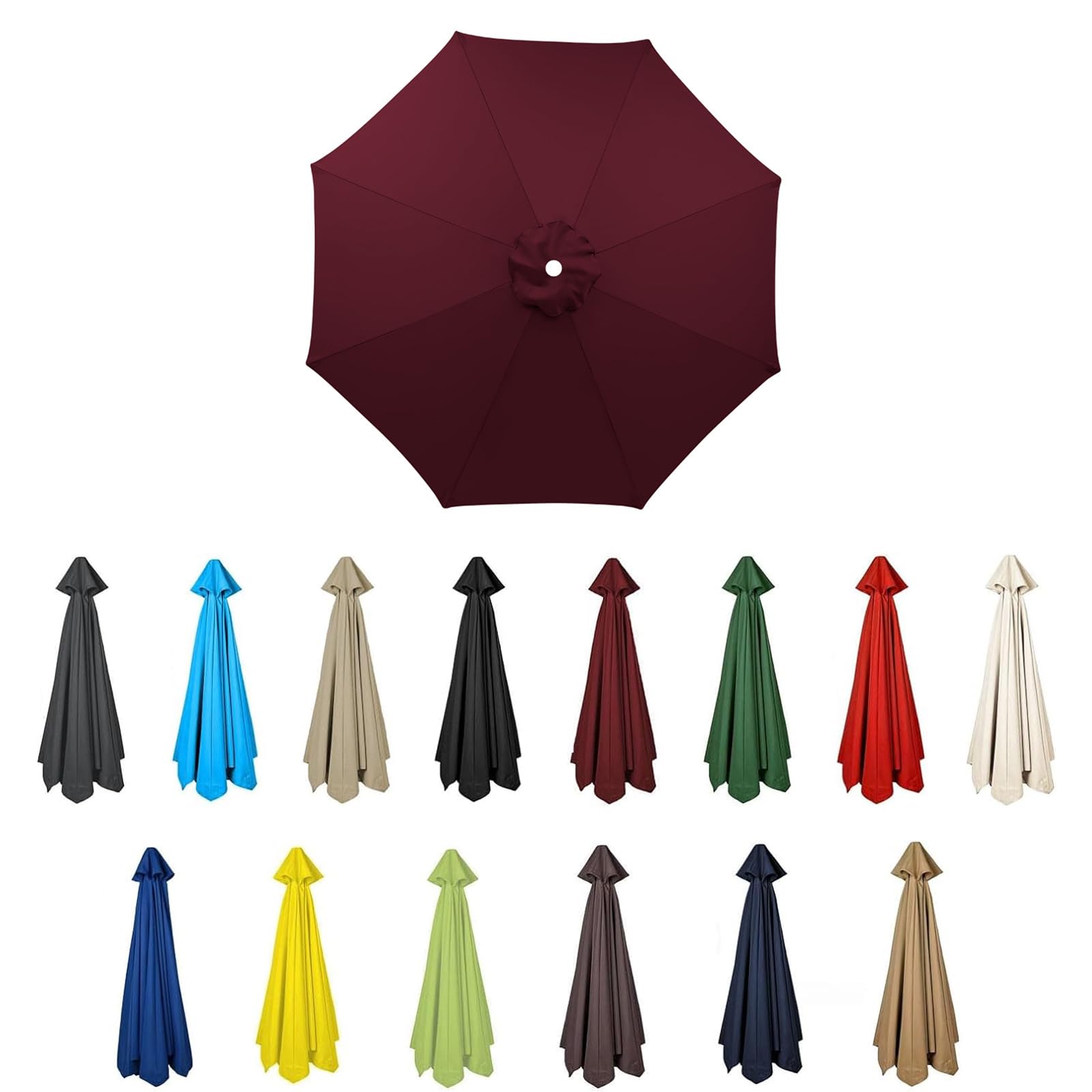 HonunGron Replacement Parasol Canopy Sun Umbrella Replacement Cloth For 2M 2.7M 3M, 6/8 Ribs, Garden Patio Umbrella Fabric Canopy Cover, UV50+, Waterproof (Dark Red,6 ribs-3m(9.8ft))