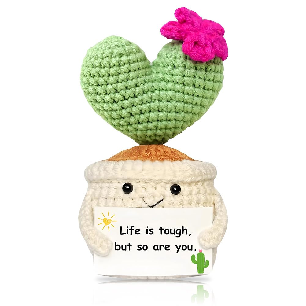 MyrkalaToy Crochet Positive Cactus, Get Well Gifts for Women Handmade Crochet Cactus, Cute Emotional Support Cactus Decor