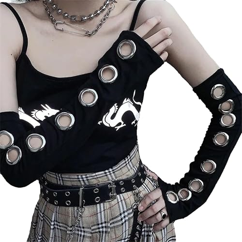 Sup-Coente Goth Arm Warmers Y2K Arm Sleeves Fingerless Gloves - Black 4