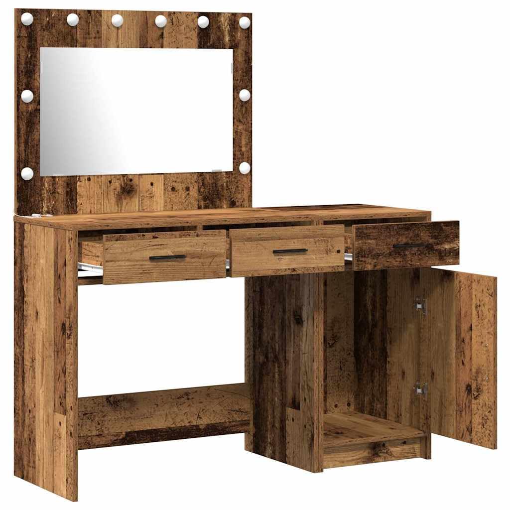 Schminktisch mit LED Spiegelbeleuchtung, 2 pcs braun Holzwerkstoff, 78,5 x 41 x 75 cm, 3 Schubladen, Stauraum Möbel für Schlafzimmer, Ankleidezimmer, Makeup Organizer und Pflege