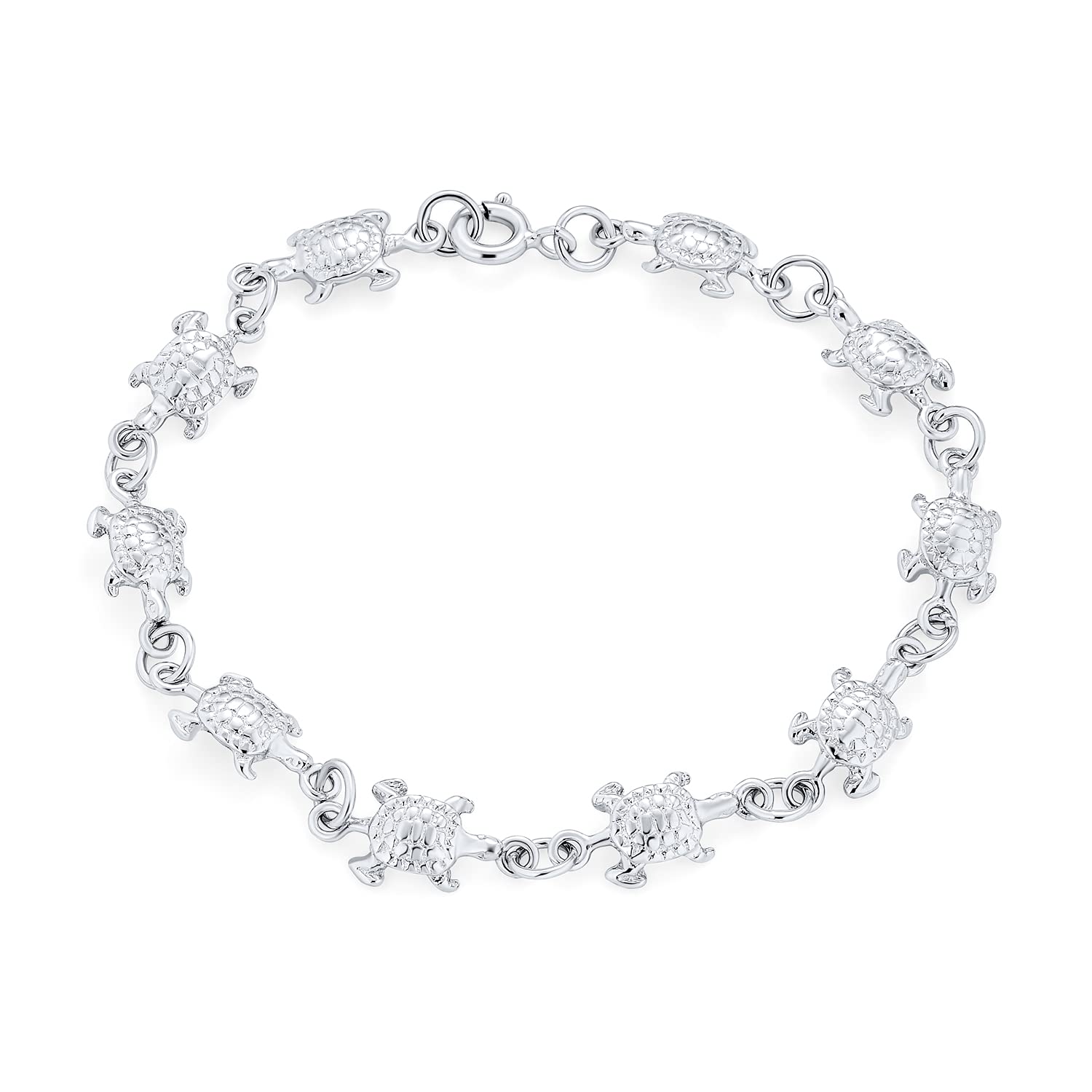 Bling Jewelry Vacanza Tropicale In Spiaggia Nautico Braccialetto Multi-Gioiello Con Tartarughe Marine Collegate Per Donne Adolescenti In Argento Sterling Ossidato .925 7, 7.5 Pollici