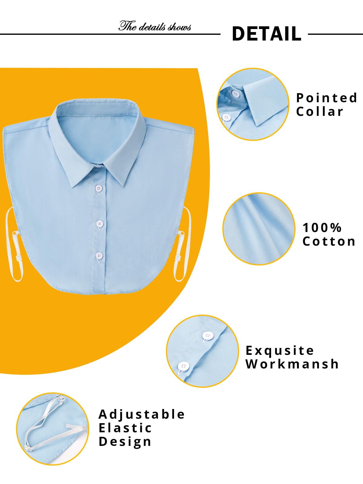 Detachable Dickey Collar Blouse for Women, Fake Half Shirts Faux False Collar for Girls Favors