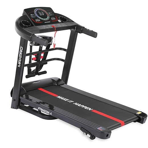MAXPRO PTM405M 4.5 HP Peak DC Motor Multifunction Folding Treadmill with Massager,Free Diet Plan,Max.Speed 14km/hr,Max. User Weight 110kgs,Fit Show App Support,Running Machine LED Display for Home use