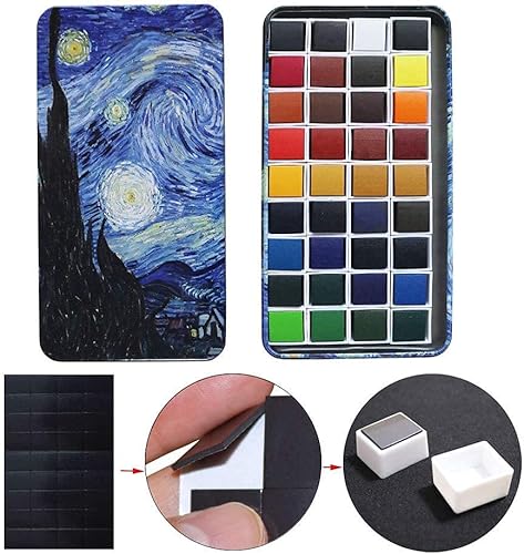 Miniatura 2 de Juego de pintura de acuarela, pigmento sólido de 36 colores en medias sartenes de 0.07 onzas líquidas con paleta de mezcla, kit de pintura de
